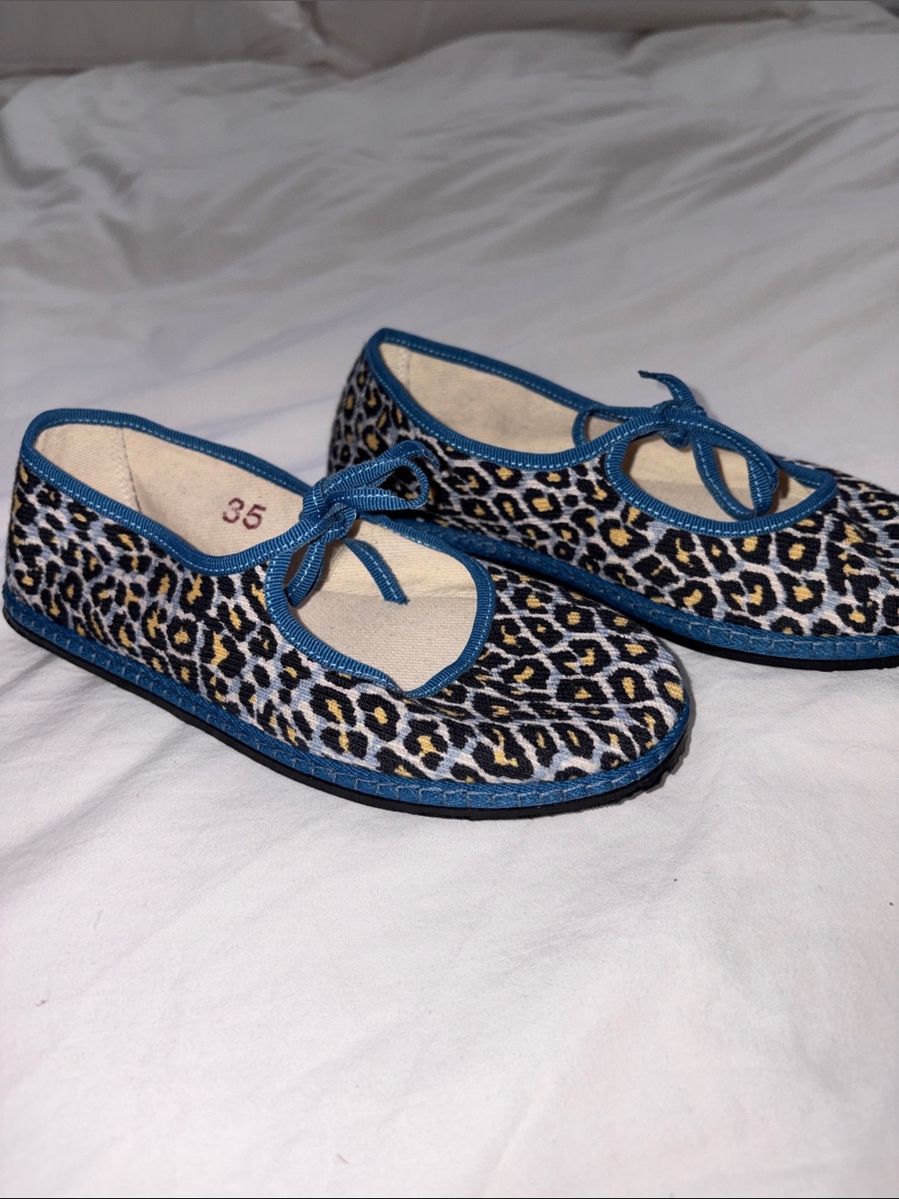 Vibi Venezia Leopard-Print Ballet Flats with Blue Trim